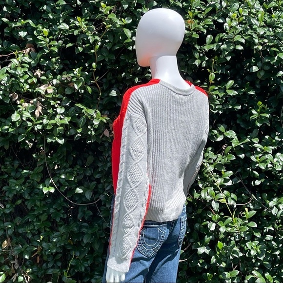 NWT Colorblack Cableknit Scarlet & Heather Grey Crew Neck Sweater - Picture 6 of 9